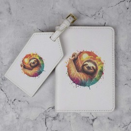 Azeeda 'Sloth at Sunset' Passport Cover & Luggage Tag Travel Set (PA00029299)