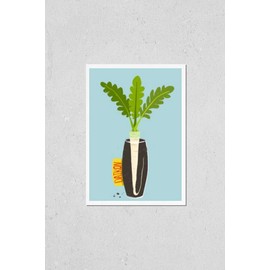 Growing Daikon Radish with Green Leafy Top in Vase. Root Vegetable Container Gardening Illustration. Layered EPS8