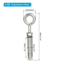 PATIKIL Extension Hooks M6 Set of 6 340 Stainless Steel Concrete Wall Hook Screws Concrete Brick Stone Patio Hanging Silver Tone