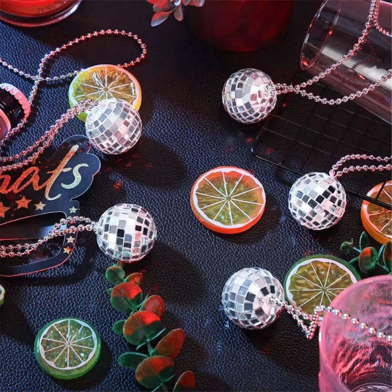 25 Pcs Collar Bola para Disco Espejo Esfera Plata para