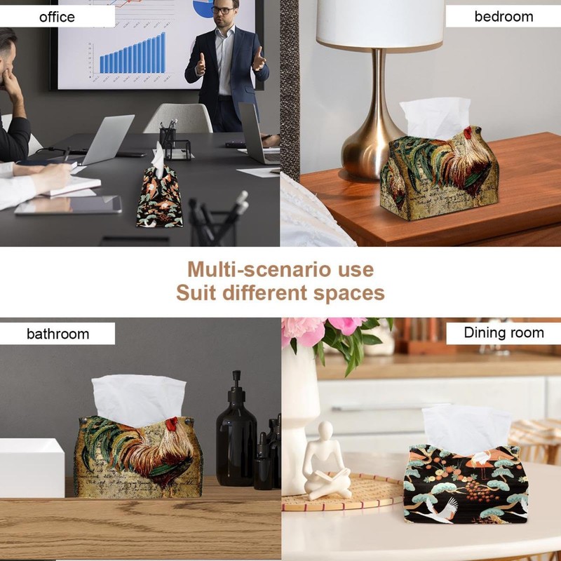 2 Pack Tissue Box Cover Holder, Retro Animal Rooster Rectangle