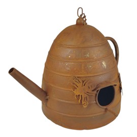 Metal Teapot Bird House in Rust Effect for Hanging