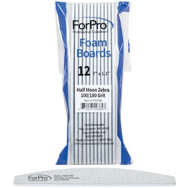 ForPro Professional Collection Half Moon Foam Boards, Zebra, 100/180 Grit, Double-Sided Manicure and Pedicure Nail Files, 7” L x 1.1” W, 12-Count