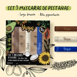 Yuya - Rimel - Mascara de pestañas - 10 aceites naturales - 10g cu (Negra, Café, Azul, Pack Mascara 3 pzs)                                            