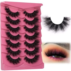 Mink Lashes Fluffy 8D Volume Wispy Eye Lashes Cat-Eye Long Thick 18mm Dramatic FANXITON False Eyelashes 7 Pairs Pack Faux Mink Lashes Multipack