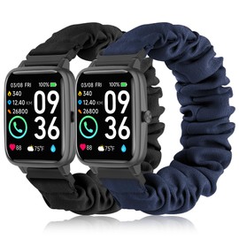 2 Pack Stretchy Scrunchie Bands Compatible with Woneligo/Fitpolo Smart Watch IDW13, 22mm Elastic Fabric Straps for TOOBUR IDW13/IDW16/IDW19/IDW17,for Fitvii H57/H56/HM78,for