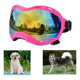 Soft Goggles Large Breed Anti-UV Sunglasses, Large Dog Sunglasses for Medium-Large Dogs - Dustproof, Windproof, Snowproof - Pink Frame & Colored Lens