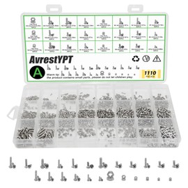 AvrestYPT 1110Pcs 304 Stainless Steel Metric Micro Screws Nuts Assortment, M1 M1.2 M1.4 M1.6 M2 M2.5 Sizes, Phillips Pan Head, Fully Threaded Kit for Arduino, RC Models, Electronics, DIY Projects