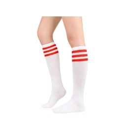 Century Star Women's Knee High Socks Athletic Thin Stripes Tube Socks High Stockings Outdoor Sport Socks 1 Pack White Red One Size