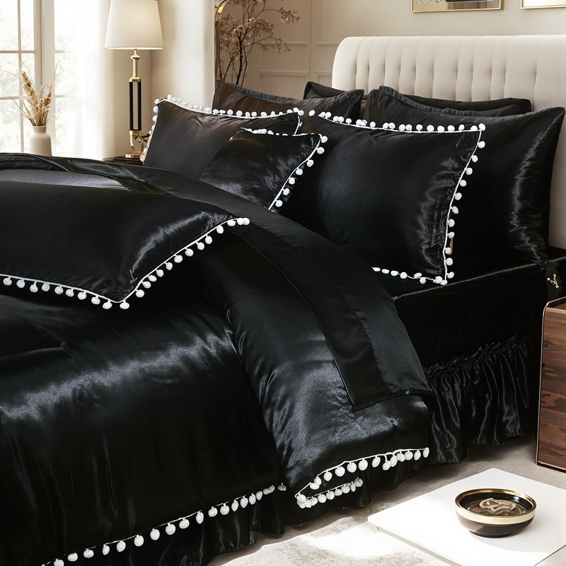 Bedorm Black Satin Bed in a Bag King Soft Fluffy