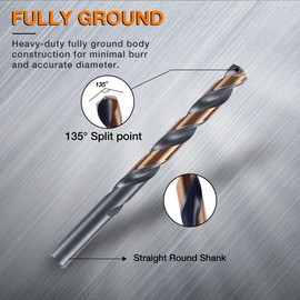 YOHANSEN 29Pcs Cobalt Drill Bit Set, 135 Degree Tip High-Speed Steel with Black and Gold Finish, Stainless Steel, Plastic, and Wood with Metal Indexed Storage Case 1/16"-1/2"