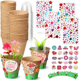 Motipuns Spring Garden Paper Pot Craft Kit Include Plant Flower Peat Pots with Domes 4 Sheet Rhinestones Jewels Stickers and Adhesive Spring Stickers Set for DIY Craft(Mother's Day)