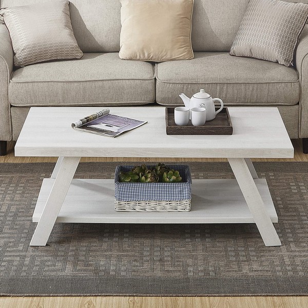 Roundhill Furniture Athens Contemporary Wood Shelf Coffee Table, White