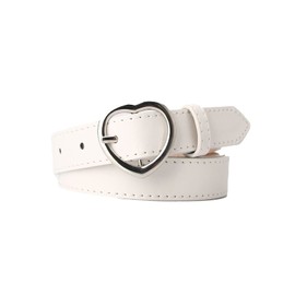 AWOCAN Fashion Women PU Leather Belt with Heart Shaped Buckle for Casual Dresses Jeans Pants dresses (white)