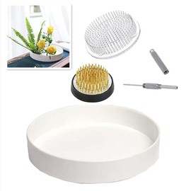 Kit japonés Ikebana - Contenedor de flores de rana floral con 1 maceta de plástico de 9 pulgadas, 1 Kenzan de 1.5 pulgadas, 1 Kenzan de plástico de 2.7 pulgadas, 1 pasador de limpieza y enderezamiento 2 en 1 (juego B)