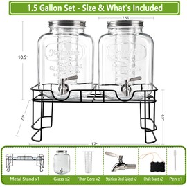 BPFY 2 Pack 1.5 Gallon Glass Drink Dispenser with Stand, Spout & Infuser