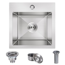 15x15 inch Bar Sink Drop In, 18 Gauge Stainless Steel Drop In Bar Sink, 15 inch Stainless Steel Topmount Small Sink for Home Bar, Wet Bar or Prep Area