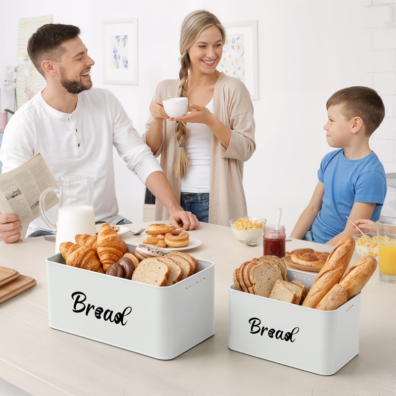 Metal Bread Box Set of 2 with Bamboo Lid, Modern