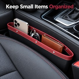 Car Seat Gap Organizers for Phones, Keys & Small Essentials – 2 Pack Leather-Style Storage Pockets for Center Console Gaps, 4 Colors