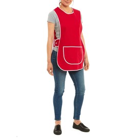 ER Direct Womens Home Work Kitchen Catering Cleaning Bar Plus Size Plain Coloured Large Pocket Side Fastening Tabard Apron (Red, L)