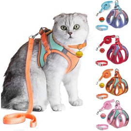JSXD Juego de arnés para gato, correa y collar, arnés de chaleco para gatito a prueba de escape, arnés para caminar, fácil control nocturno seguro... 