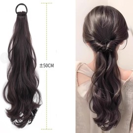 HAPVITAL Ponytail Point Wig, Ponytail Wig, Natural, Small Face Effect, Synthetic Hair, Fluffy Curly Hair, Wig, Wave, Natural Long, One-touch Hair, Women's, Fashion, Disguise, Festival (Brown Black)