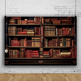 ChloropLastid 10x8ft Vintage Bookshelf Backdrop Retro Library Office Wooden Bookcase Books Photography Background School Education Birthday Party Decor Banner Artistic Portrait Photoshoot Props