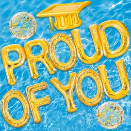 Sumind 13 Pcs 20" Graduation Floating Pool Letters Congrats Float Proud of You Inflatable Floating Graduation Decoration Class of 2025 Set for Pool Beach Party