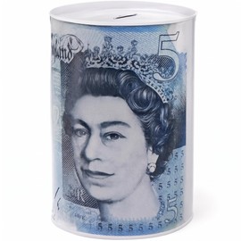 £5 Money Boxes - Bank Note Money Tin Piggy Bank, Savings Tin for Kids, Compact Cash Tin with Note & Coin Slot Opening, Multicolor Coin Bank, Ideal Money Saving Jar for Adults & Juniors. (LARGE)