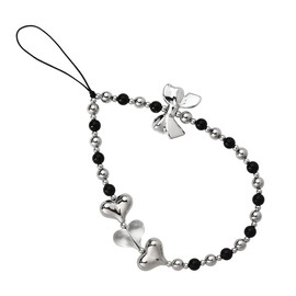 Heart Phone Charm Beaded Phone Lanyard Wrist Strap Cell Phone Chains for Women Bow Phone Charm Strap Aesthetic Beaded Phone Charms Heart Phone Strap Bead Chain for Phone
