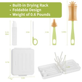 Flaschenbürste Baby Set, 6-in-1-Babyflaschen Bürste, BPA-frei, Geeignet für Baby-Nippel und -Flaschen, mit Silikon Flaschenbürste, Nippelbürsten, Strohreiniger, Babyflaschen Trockenständer, Weiß