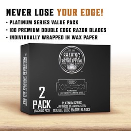 SHAVING REVOLUTION 100 Count Men's Safety Double Edge Razor Blades for Shaving - Platinum Japanese Stainless Steel Double Razor Shaving Blades for a Smooth, Precise and Clean Shave