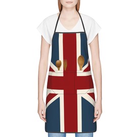 Daisylove Unisex Apron with Pockets Classic Union Jack Flag Cooking Kitchen Chef Women Men Aprons for Cooking Baking BBQ Housework Chef Kitchen