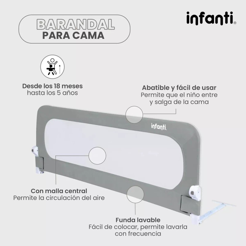 Infanti Barandal De Seguridad Para Cama Infanti Color Gris Lisa
