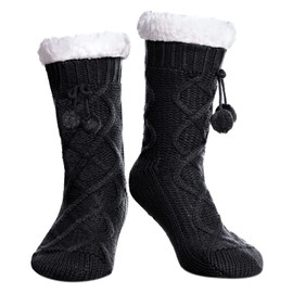 YEBING Womens Non Slip Slipper Socks Winter Warm Soft Cozy Fuzzy Fleece-lined Grippers Home Socks (Black)