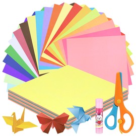 Swpeet 8X 8 Inches 300 Sheets 20 Vivid Colors Origami Paper Kit with Glue Stick and Scissors, Double-Sided Color Square Folding Paper for DIY School Arts Crafts Projects Children Adults