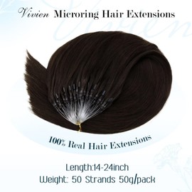 Vivien Micro Ring Real Hair Extensions, Brown Micro Ring Real Hair Extensions, Darkest Brown, #2, Remy Real Hair Micro Ring Extensions, Hair Extensions, 35 cm, 50 g 50 Strands