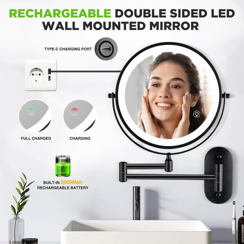 VORREMIRR Wall Mounted Makeup Mirror: 1x/15x Magnifying Mirror with 8.5"