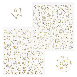 Just Stick Gold Line Star & Moon Nail Sticker Nail Sticker Gel Nail Resin Embedded Nail Art (2 Moon & Star)