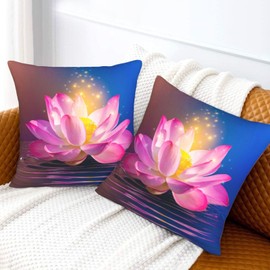 Lotus Glittering Decorative Throw Pillow Covers 18"x18" Set of 2 Pieces, Floral Pattern Cushion Case for Sofa Couch Living Room Bedroom Wedding Decor(Pink Flowers)