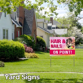 Hair & Nails On Point! Yard Sign by DC | 24"x18" Double Sided Salon Garden Sign with 13” Metal Stakes | Outdoor Signs Waterproof for Lawn, Patio, Sidewalk & House | Set of 1 | Made in USA