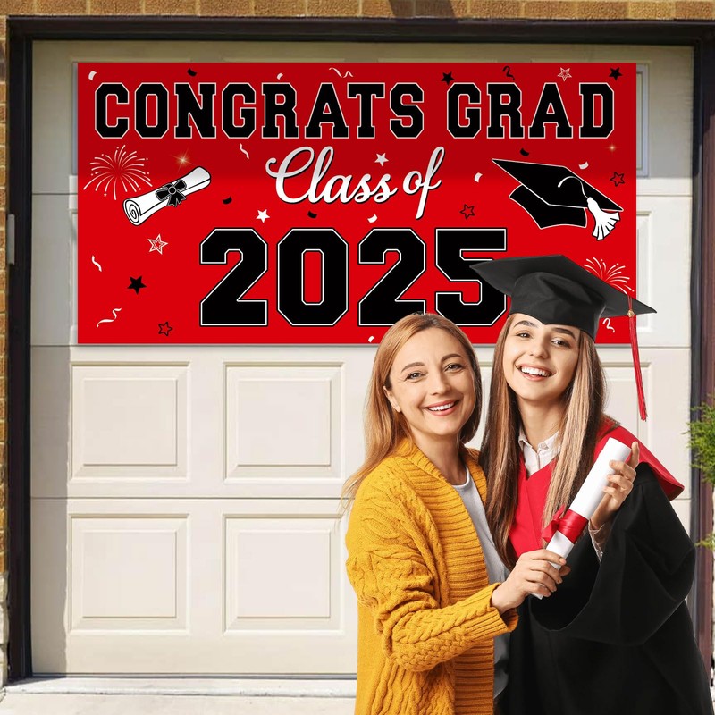 LEVGSAK Red 2025 Graduation Party Plastic Backdrop
