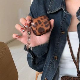 LALAPOPO Compatible with AirPods 4 Case Cute Clear Brown Leopard Design, Soft TPU Protective Cover with Keychain for Girls Woman Cover for AirPods 4th Generation 2024 - Tortoise