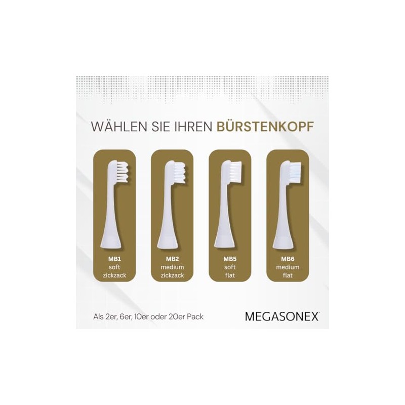 6x Megasonex Flat Soft Brush Heads