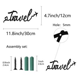 CREATCABIN Travel Metal Wall Art Decor Black Wall Silhouette Hanging Decor Iron Wire Wall Art Word Sculpture Decoration Sign Cutout Minimalist Airplane Ornament for Traveler Farmhouse Gift 5 x 12Inch