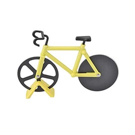 BE-TOOL Bicycle Pizza Cutter, Bike Pizza Slicer Dual Stainless Steel Non-Stick Cutting Wheels with a Stand, for Home Pizza Lovers (1 Pack, Yellow)
