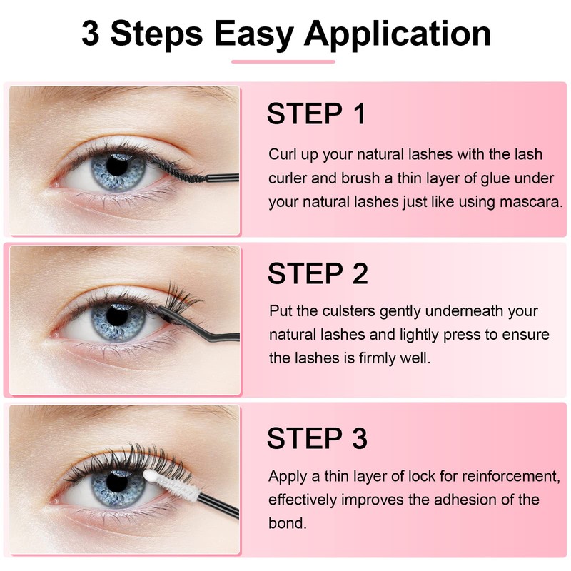 Cluster Eyelash Extensions, 280pcs 40D, 0.07 D Curl 13mm Natural