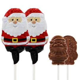 Christmas Santa Big Chocolate Lollipop Holiday Treats, Double Crisp Chocolaty 'n Smooth,Milk Chocolate Pop Party Bag Fillers, Individually Wrapped Foils, Kosher OU-D, 3oz Chocolate Sucker