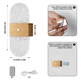 Nordic Motion Sensor Wireless Magnetic Indoor Wall Light USB Rechargeable Wall Light Stair Bedside LED Night LightsBody color: Wood, Lamp Power(W): 2, Lamp Sizes: Small