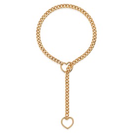 Frigotine Gold Chunky Heart O-Ring Slip Chain Necklace for Men Women, Trendy Punk Rock Cuban Miami Adjustable Long Lariat Y-Necklace Jewelry Gift